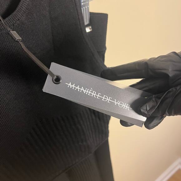 Maniere De Voir Knitted High Waisted Leggings Black Size L New - Picture 10 of 10